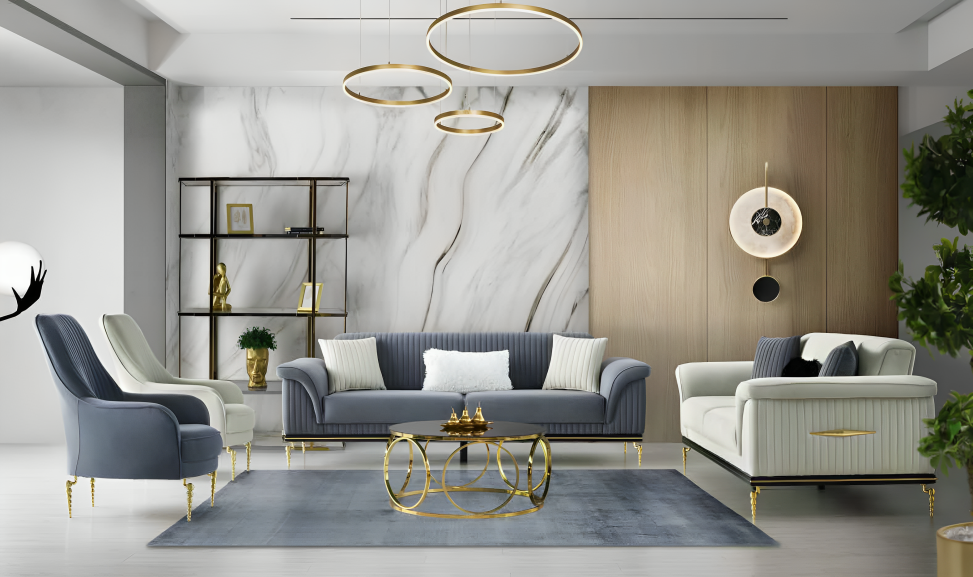 SIGNATURE SOFA SET METAL LEGS