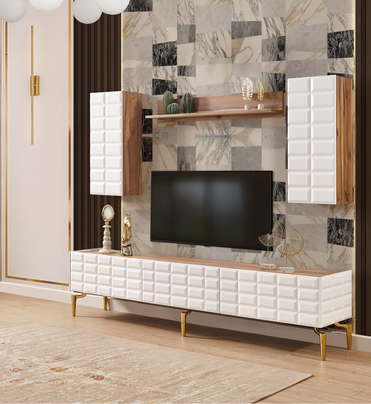 AGVA [WHITE-WALNUT] DINING ROOM SET