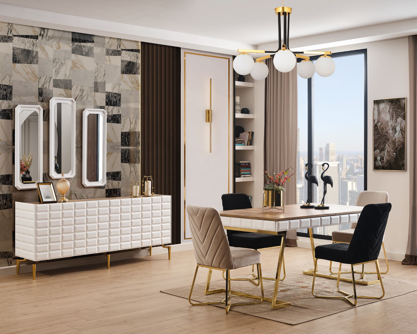 AGVA [WHITE-WALNUT] DINING ROOM SET